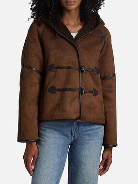 If Only Studio Women’s Brown Faux Shearling-Lined Hooded Jacket Size XS